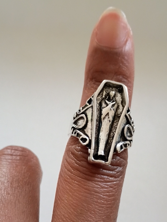 Source Unknown Other - Silver Tone Coffin Ring Gothic Biker Statement Band Men’s Size 8